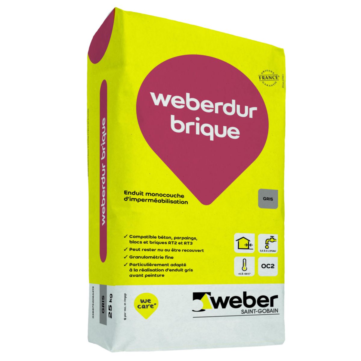 Enduit monocouche weberdur brique pour imperméabilisation de maçonnerie - sac de 25 kg