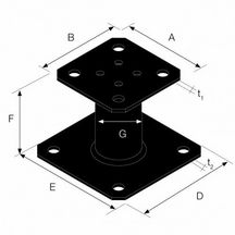 Pied de poteau fixe - noir - 100x100/130x130 mm - H. 100 mm