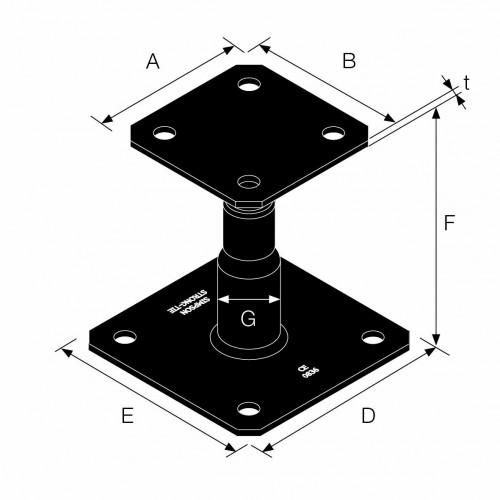 Pied de poteau réglable en hauteur - noir - 100x100/130x130 mm - H. 100/150 mm