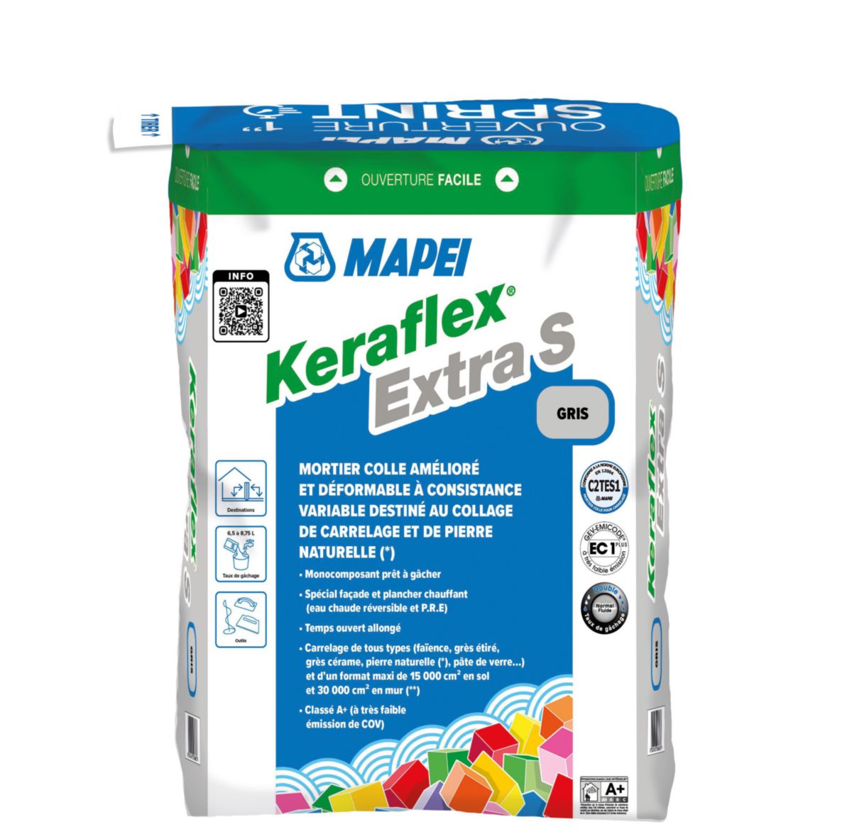 Mortier-colle amélioré Keraflex Extra S - gris - sac de 25 kg