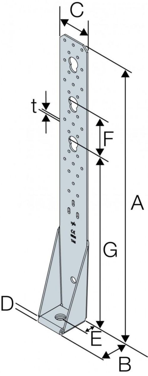 Ancrage HTT5 pour montants d'ossature - acier galvanisé - 64x403x56 mm