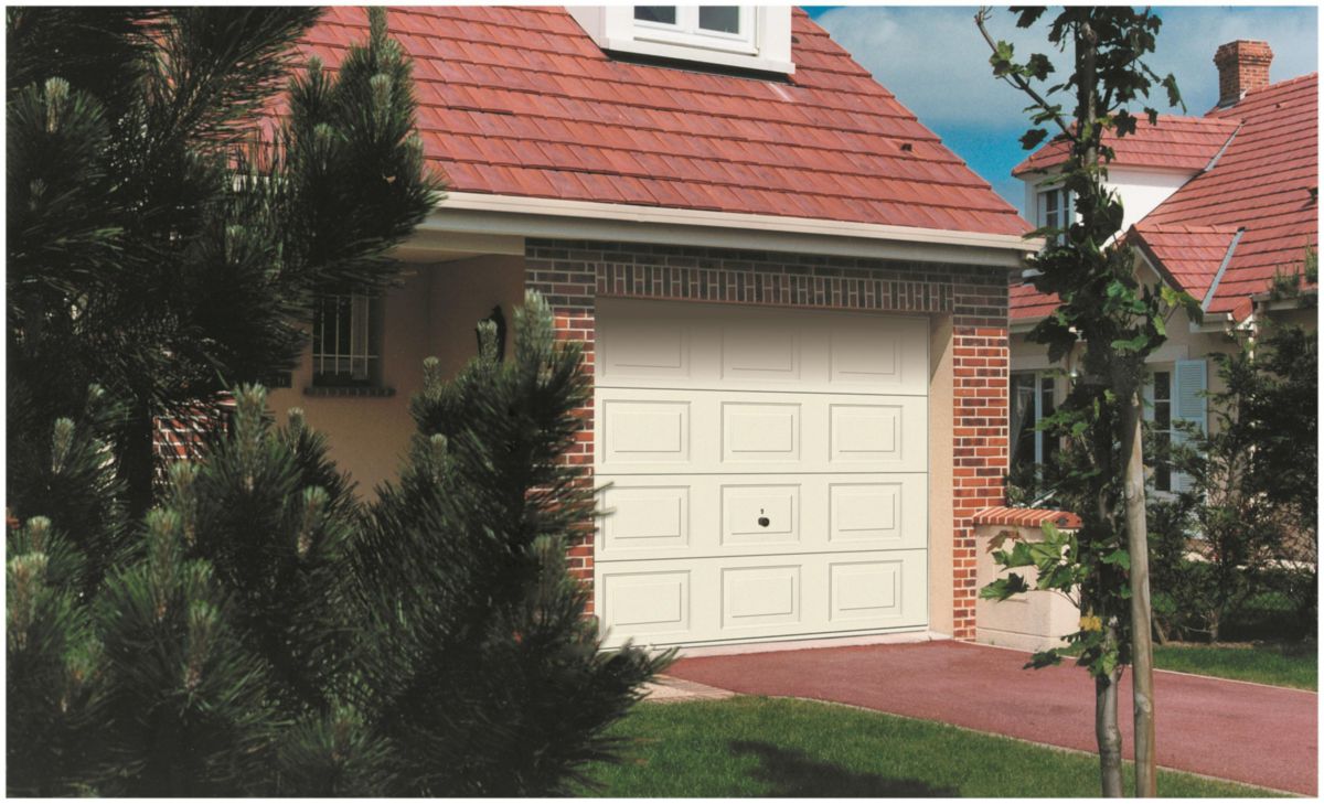 Porte garage Europro 225 basculante débordante acier avec rail à cassettes L. 2375 mm x H. 2000 mm RAL 9016 blanc