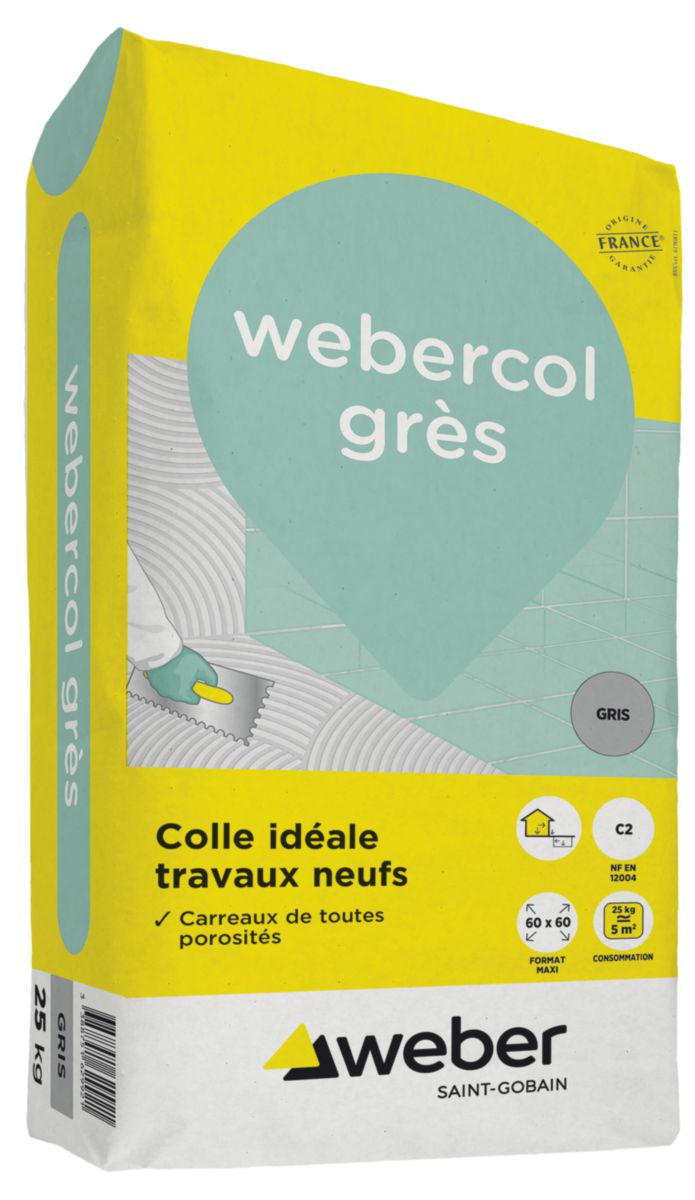 Mortier-colle webercol grès pour tous carreaux - gris - sac de 25 kg