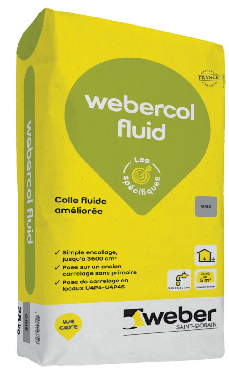 Mortier-colle amélioré webercol fluid pour carrelage (C2 EG) - sac de 25 kg