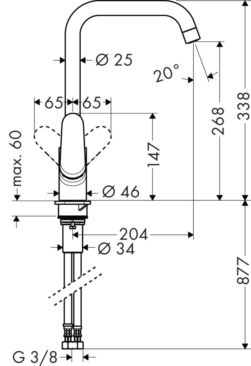 Mitigeur d'évier FOCUS, bec orientable en 3 étapes 110°, 150° ou 360°, chromé réf. 31820000