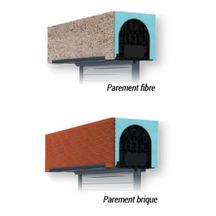 Coffre tunnel type 28 cm Néolution polystyrène renforcé avec rail intérieur alu et profil PVC réglable face fibre l. tableau 160 cm sans sous-face, Uc=0,6 watt/m2.K,configuration conforme à l'avis technique