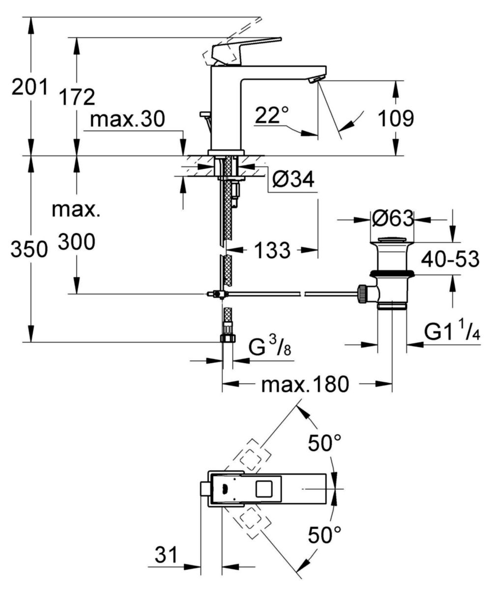 Mitigeur lavabo EUROCUBE Taille M  Chromé Réf : 23445000