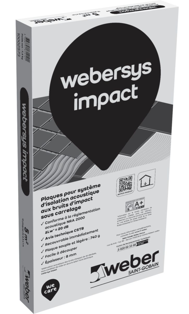 Système d'isolation acoustique sous carrelage webersys impact - kit de 80 m²