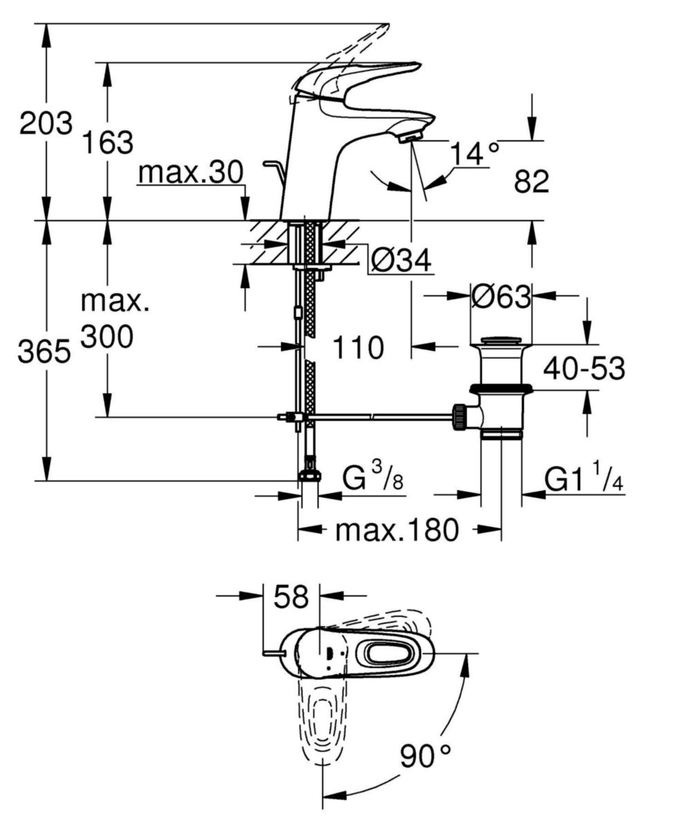 Mitigeur lavabo Taille S Eurostyle Chromé 23374003