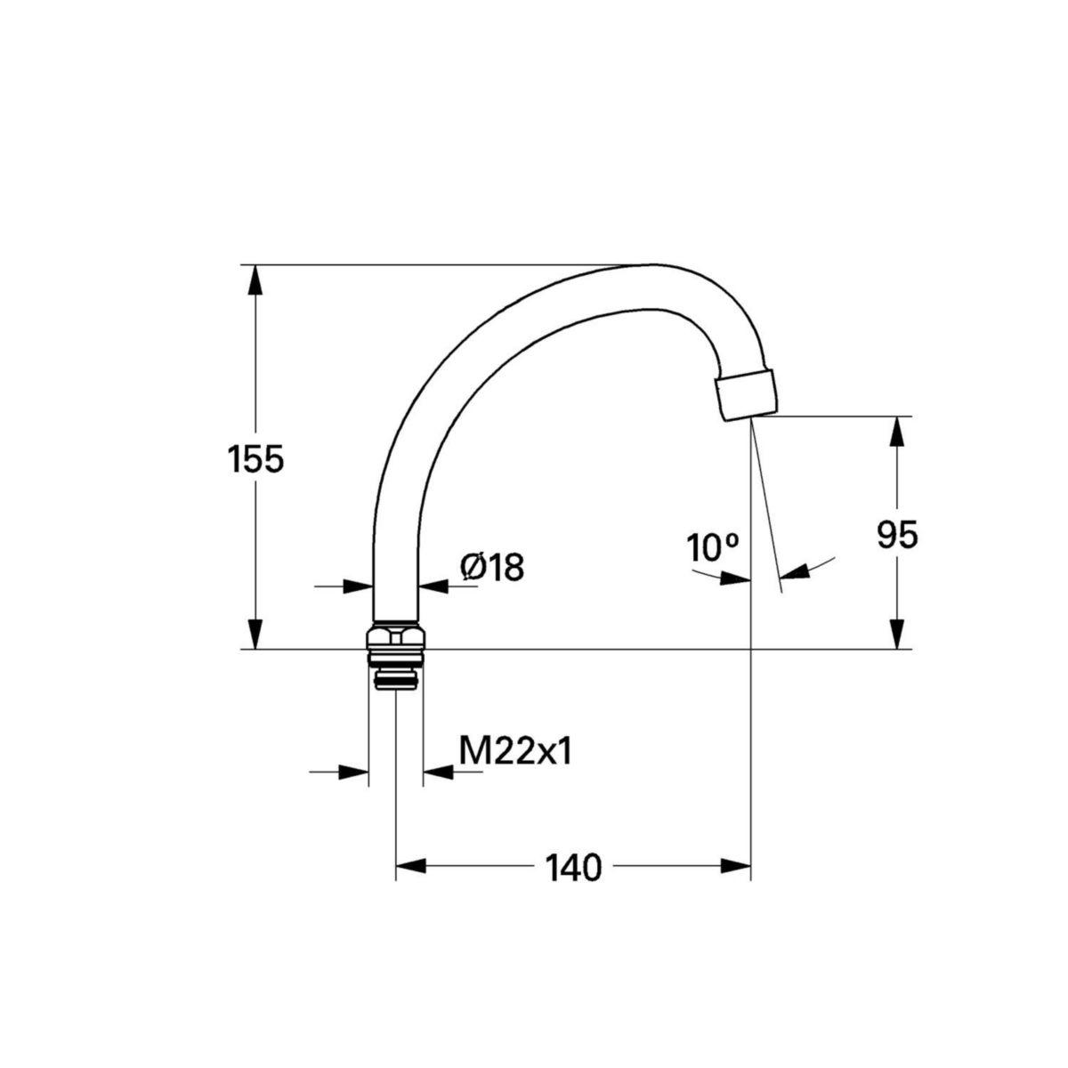 Bec tubulaire orientable -13072000 - laiton chromé - M 22x1