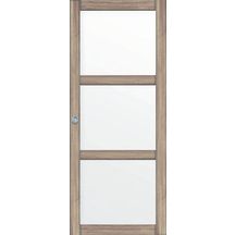 Porte alvéolaire VERONE vitrée 3 crx chêne taupe avec usinage pour système coulissant : rail et poignée cuvette, sans mortaise 2040 mm x 830 mm x 40 mm