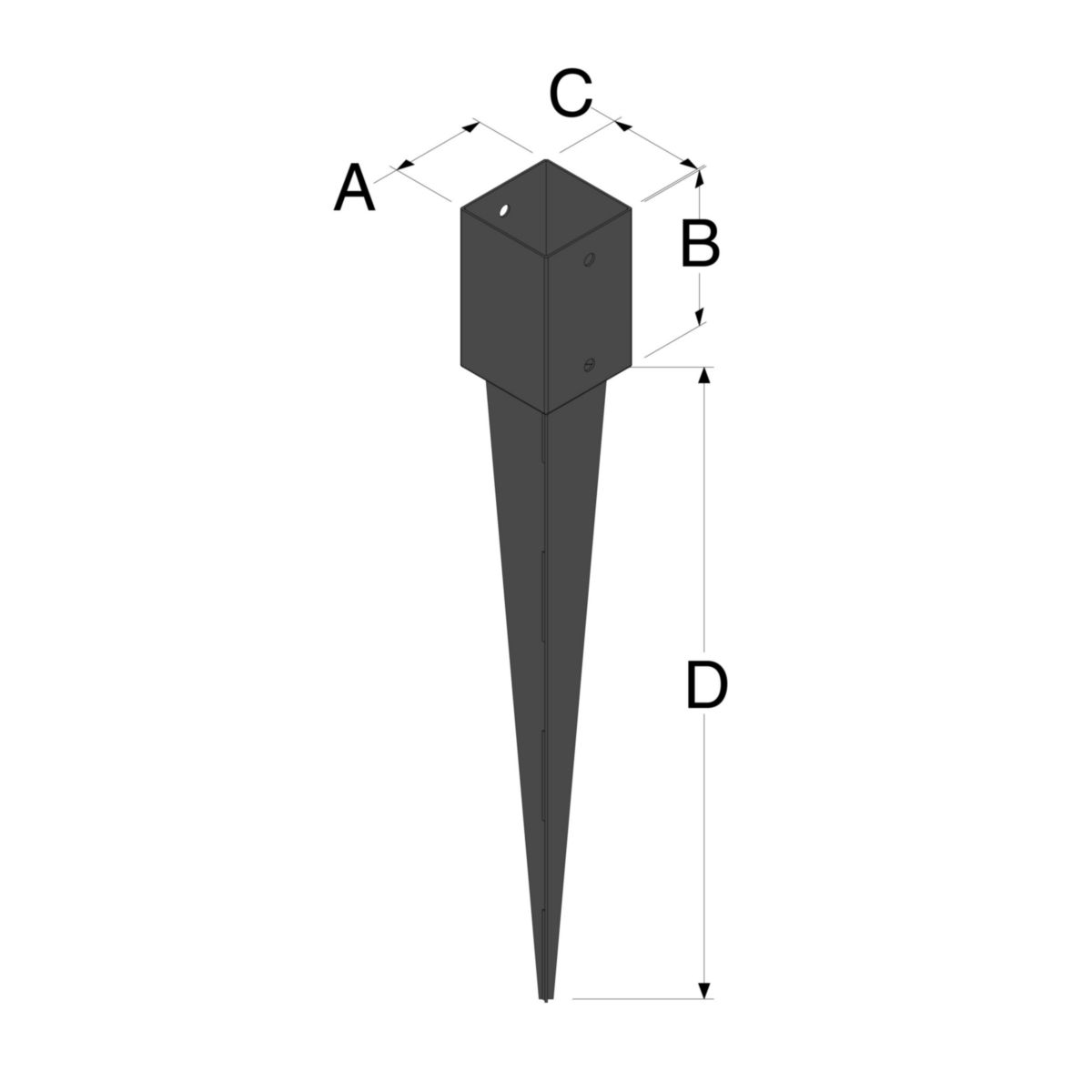 Pied poteau jardin noir à enfoncer 70 x 70 x 620 mm Réf. PPJNET70/620
