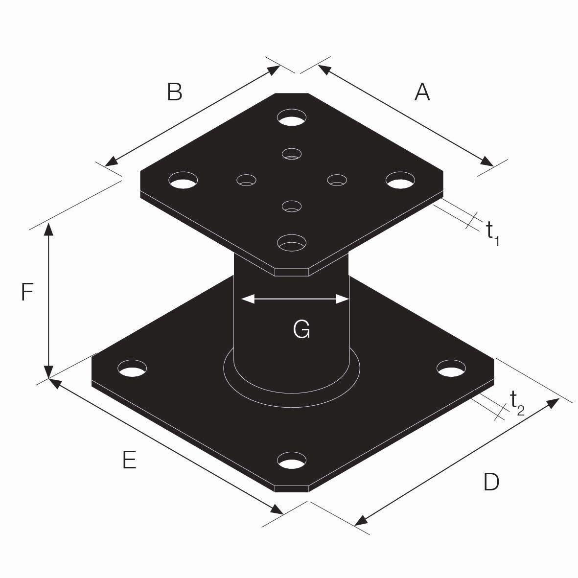 Pied de poteau fixe - noir - 100x100/130x130 mm - H. 100 mm