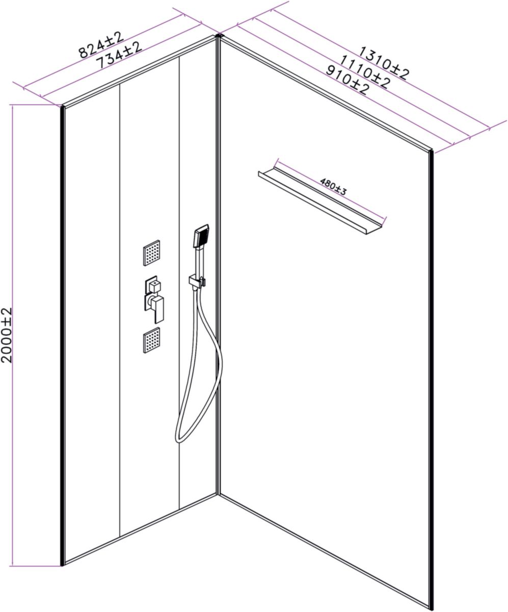 Panneaux de fond Alterna pour Cabine Concerto 2 robinetterie encastré 120x90 cm en verre blanc