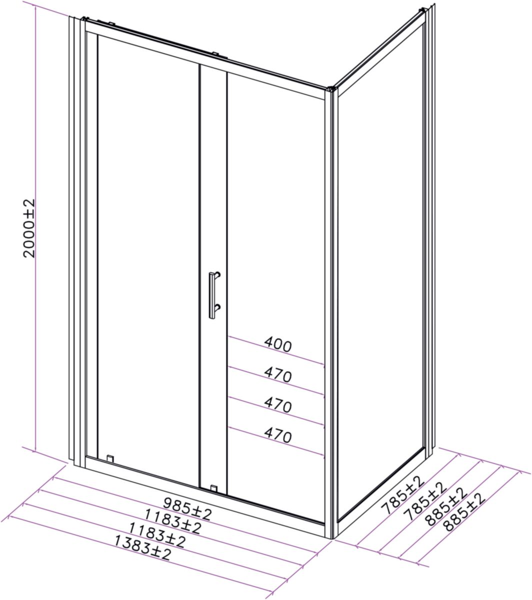 Paroi pour Cabine Alterna Concerto 2 accès de face porte coulissante 100 x 80 cm