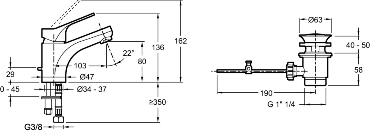 Mitigeur lavabo BRIVE avec système d'installation breveté 5 35'' chromé Réf. E75760-4-CP