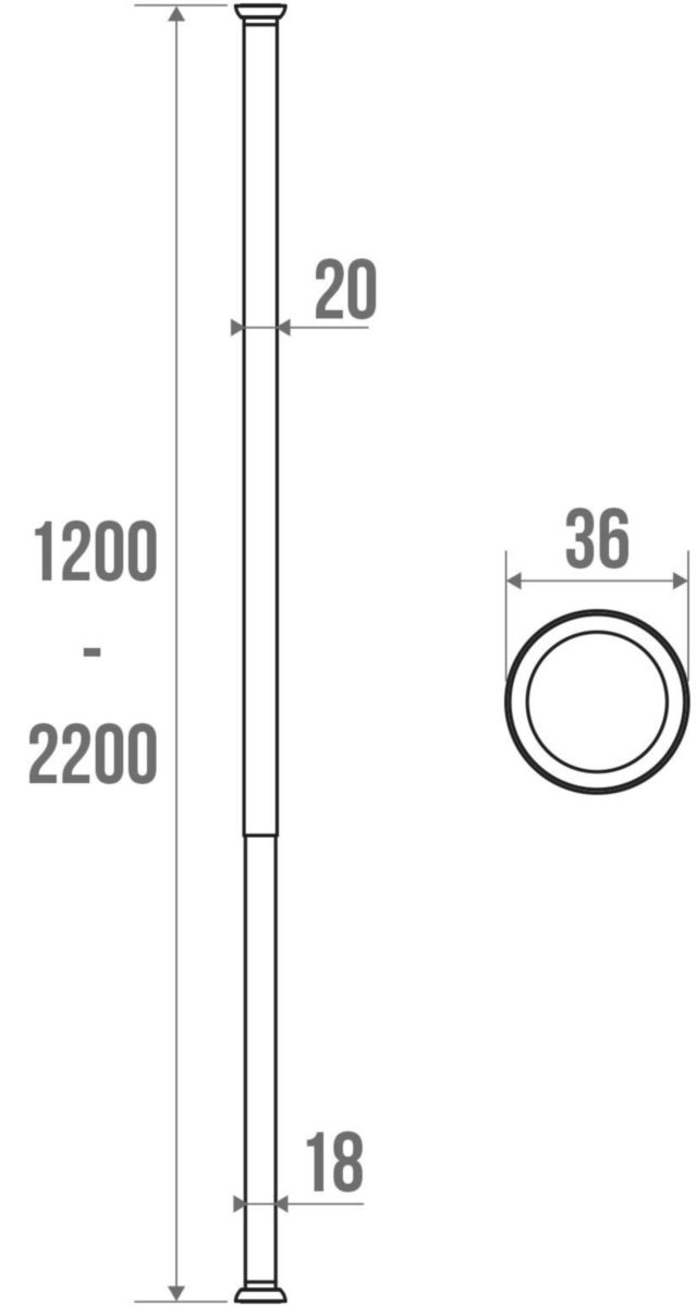 Porte-rideau droit extensible tube aluminium poli embouts caoutchouc réf. 004052