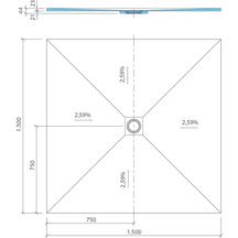 Receveur de douche Fundo Ligno Plus écoulement centré 1500x1500x23mm Réf : 072070018