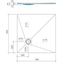 Receveur de douche Fundo Ligno Plus écoulement excentré 900x900x23mm Réf : 072070063