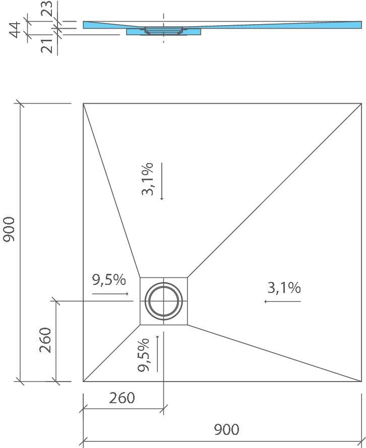 Receveur de douche Fundo Ligno Plus écoulement excentré 900x900x23mm Réf : 072070063