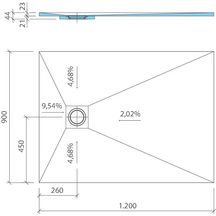 Receveur FUNDO LIGNO PLUS à écoulement excentré 1200x900x23mm Réf.072070060