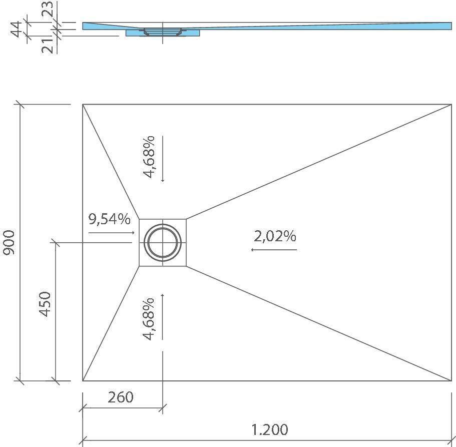 Receveur FUNDO LIGNO PLUS à écoulement excentré 1200x900x23mm Réf.072070060