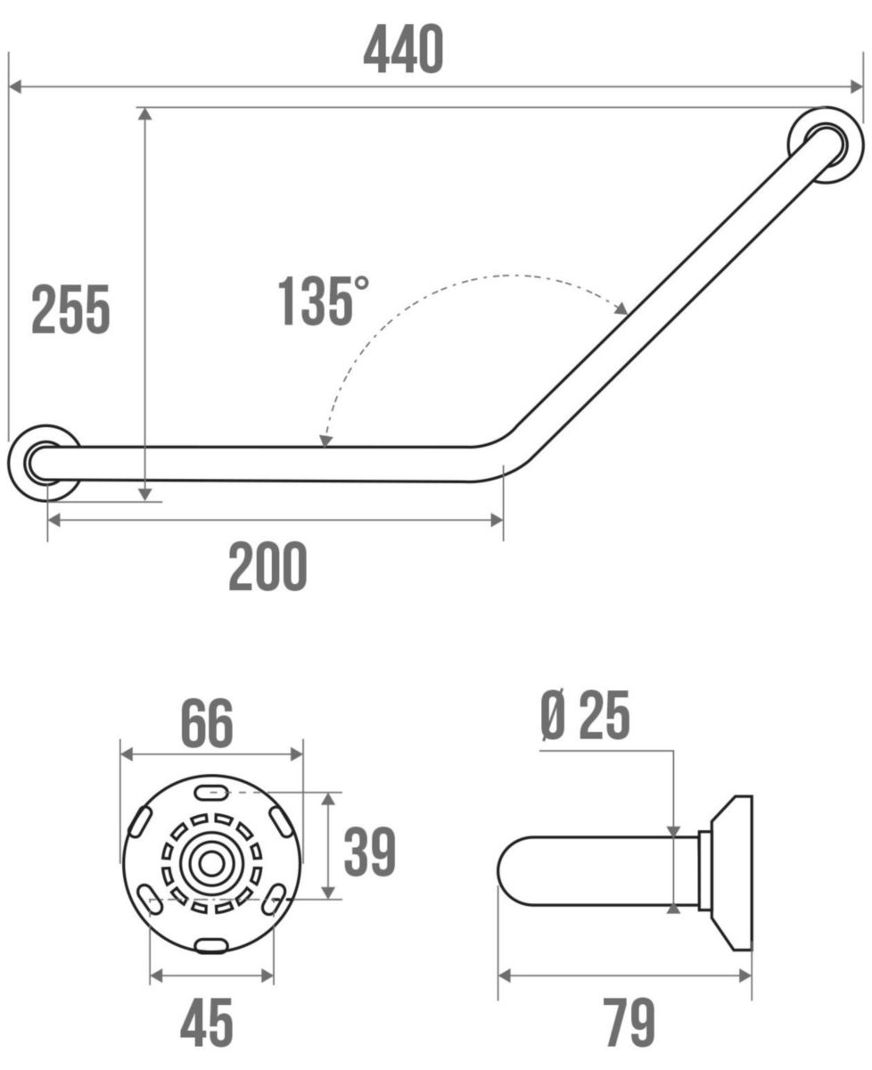 Barre appui symétrique coudée à 135° dimension 200 X 200 D 75 tube D 25 réf. 043532