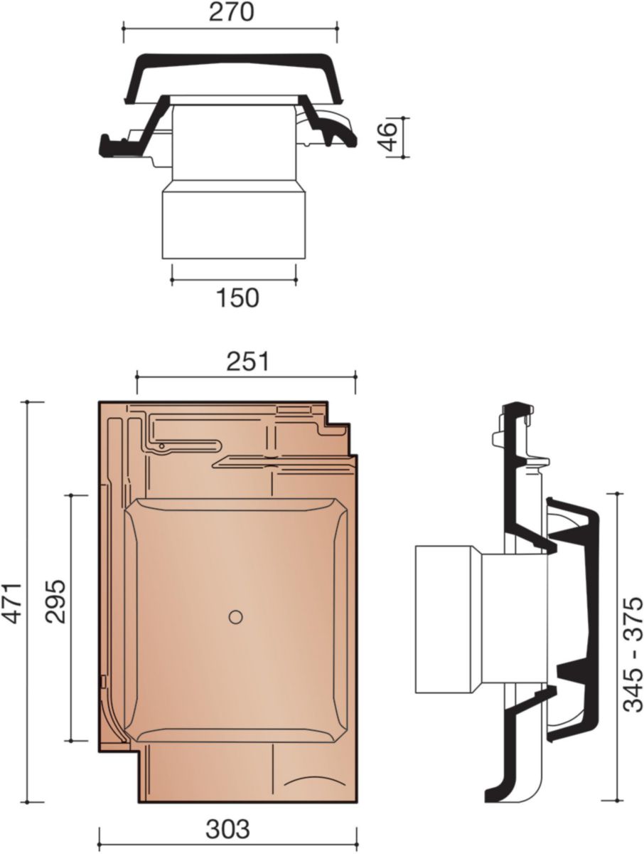 Kit tuile à douille 150mm connexion +chapeau nuage pour Alegra KOR BALE8729