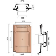 Kit tuile à douille Jura Nova terre cuite anthracite diamètre 150 mm chapeau extraction 176 cm²