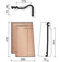 Tuile de rive à rabat droit Panne terre cuite brun foncé 410x280 mm