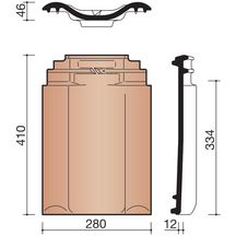 Tuile double bourrelet Panne/Panne TFP terre cuite brun foncé 410x280 mm