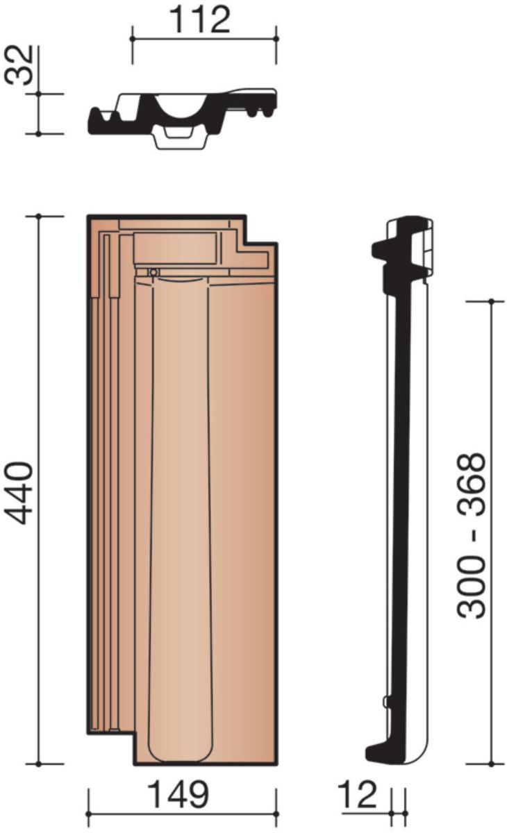 Demi-tuile rouge pour JPV 2, tradi 12 KOR 8010