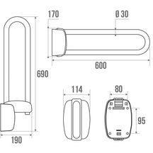 Barre appui relevable L 60 cm époxy blanc blocage horizontal et vertical réf. 048860