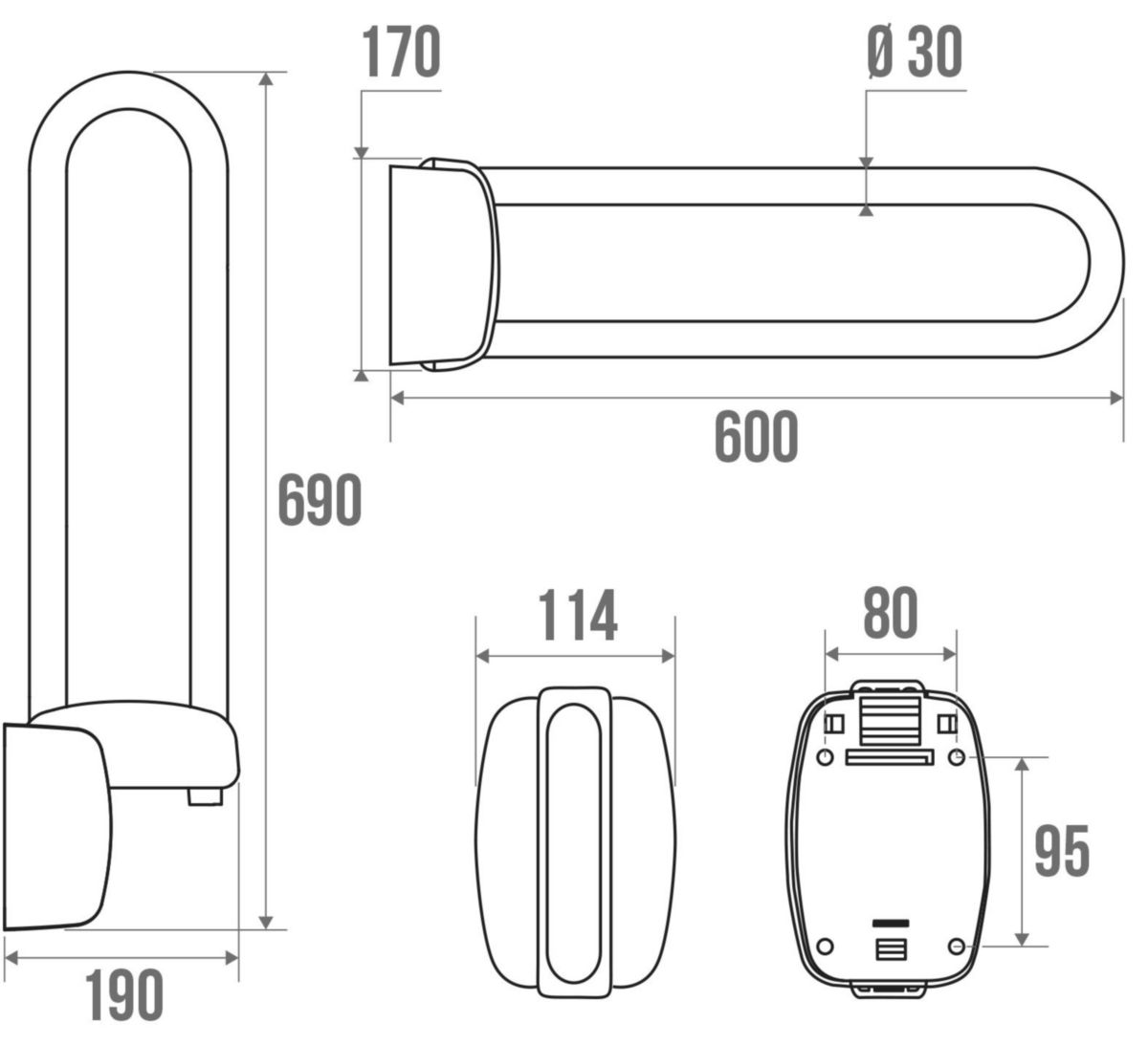 Barre appui relevable L 60 cm époxy blanc blocage horizontal et vertical réf. 048860