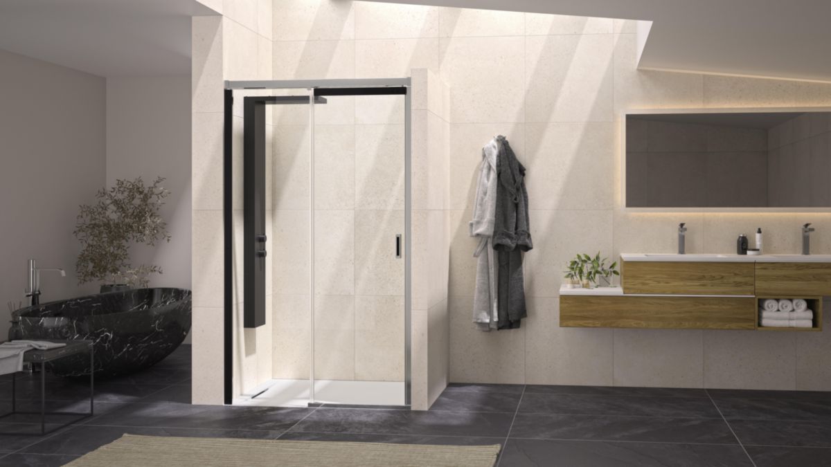 Paroi de douche Flat C porte coulissante pour montage en niche  160cm fixe à droite profilé chromé et poignée intégrée Réf. PA766CTNED