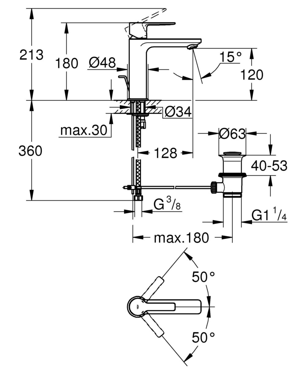 Mitigeur monocommande Lavabo Taille S Lineare Chromé 32114001