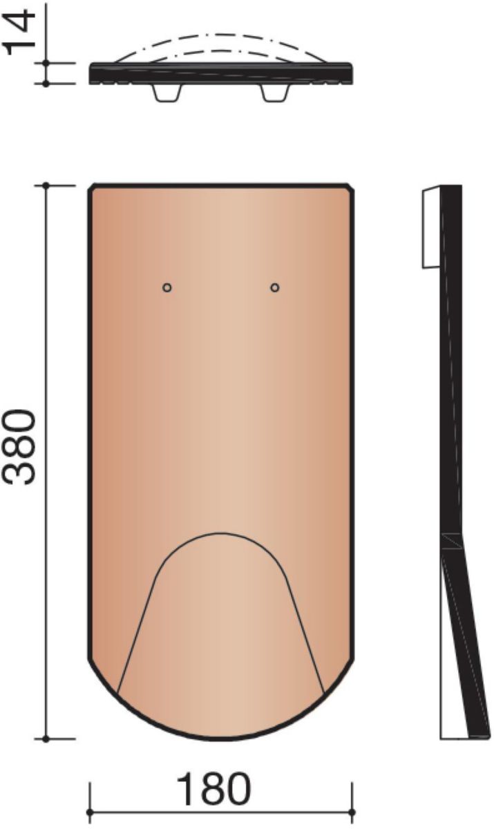 Tuile chatière Plate 18x38 terre cuite rouge naturel 380x180 mm