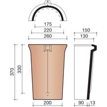 About d'arêtier demi-rond emboîtement 190mm rustique pour Plate 301, Plate 303, galbée 401, Vieille Panne 451, Tempête 993 et Tempête 44 KOR K0003110