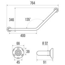 Barre appui coudée 135° 40 x 40 chromé Diamètre 32 mm réf. 381533