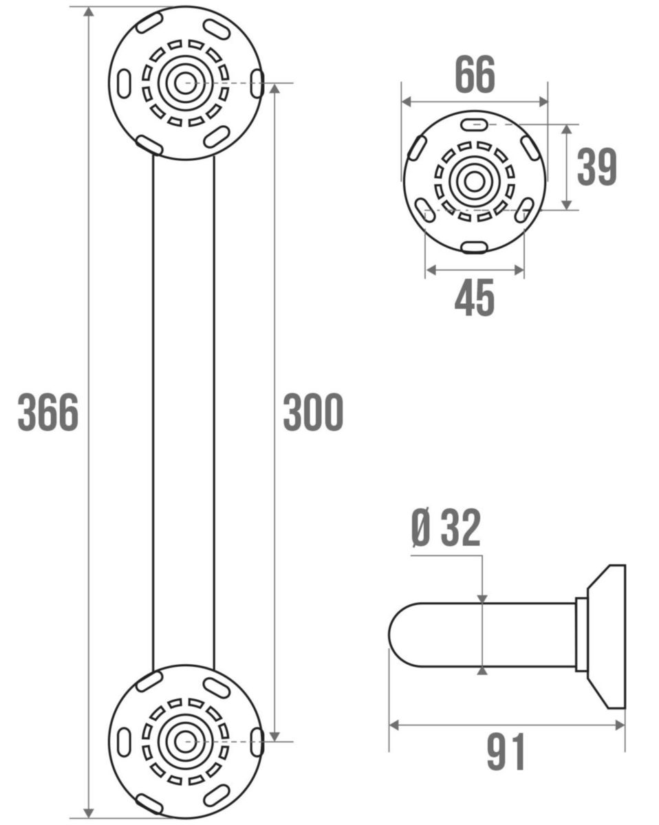 Barre appui droite 30 cm, tube laiton chromé D 32 mm réf. 381933