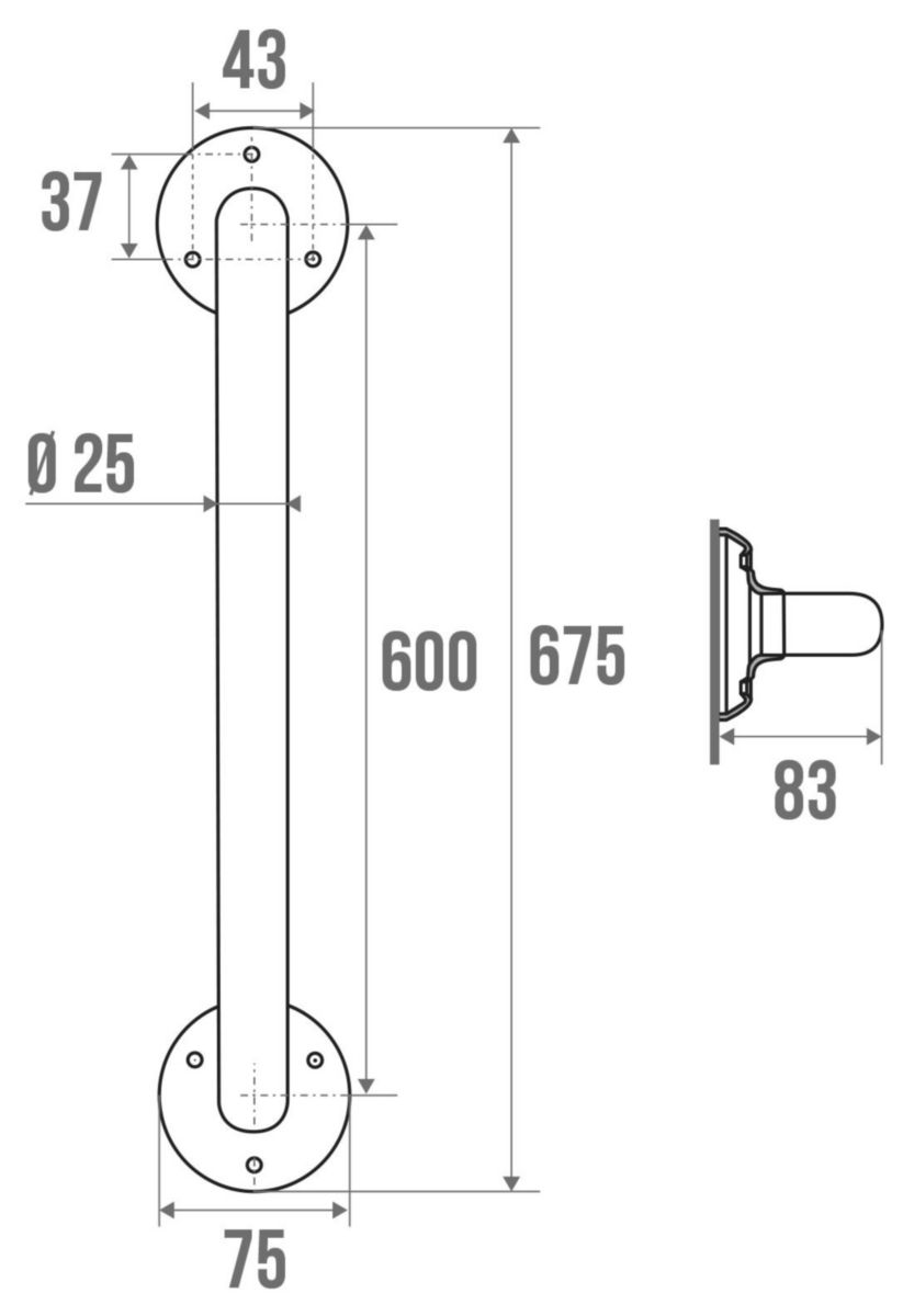 Barre de relèvement longueur de 60 cm diamètre 25 mm réf. 002906