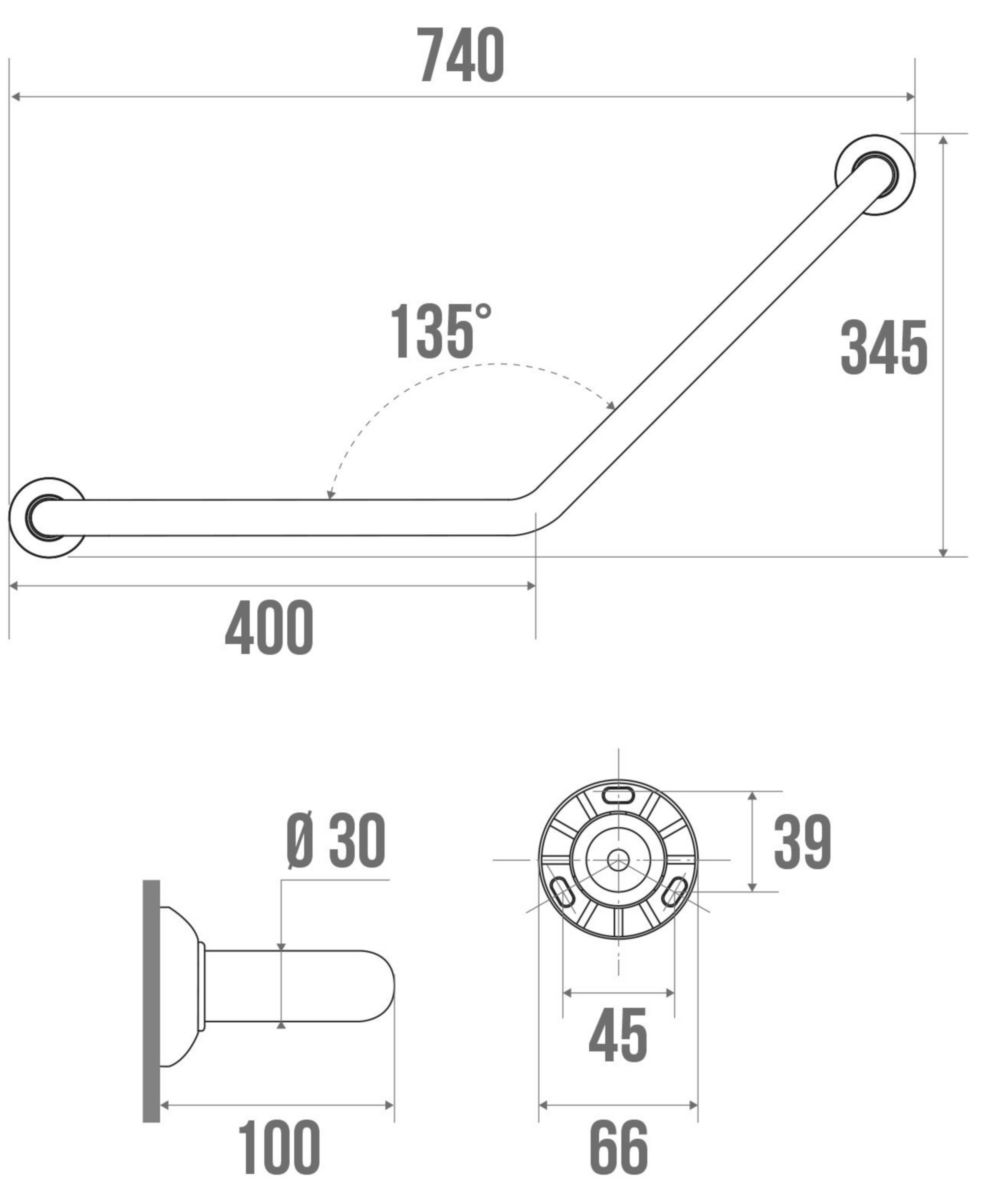 Barre de relèvement angle 135° longueur 40 x 40 cm Inox Epoxy blanc réf. 049230