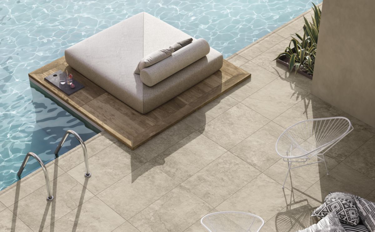 Carrelage de sol extérieur Lavaredo 2 - grès cérame - beige HLA 201 - 60x60 cm - ép. 20 mm