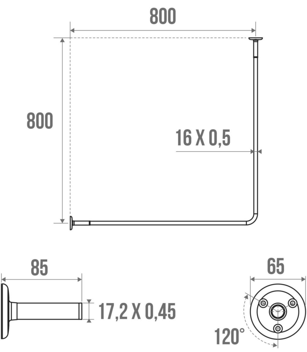 Porte-rideau d'angle 80 X 80 cm D 16 mm réf. 004113