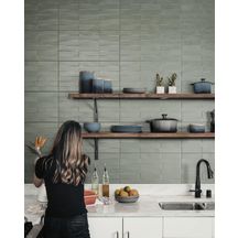 Faïence décor pour mur intérieur Liv'In - brick olive green rectifié - 30x90 cm