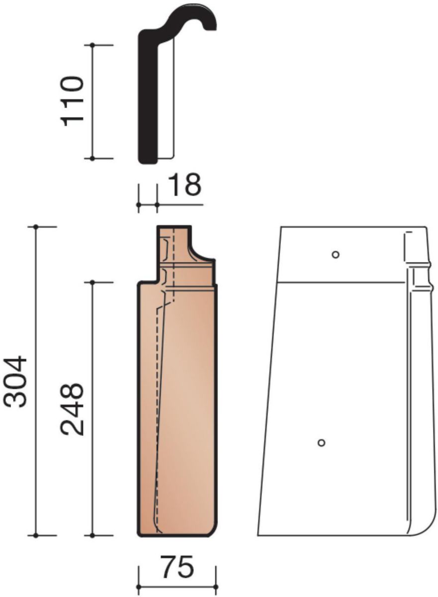Tuile de rive individuelle gauche Tempête 44 terre cuite amarante 304x75x110 mm