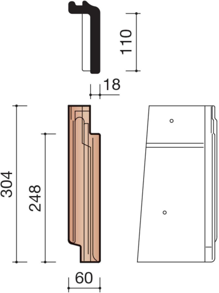 Tuile de rive individuelle droite Tempête 44 terre cuite anthracite 304x60x110 mm