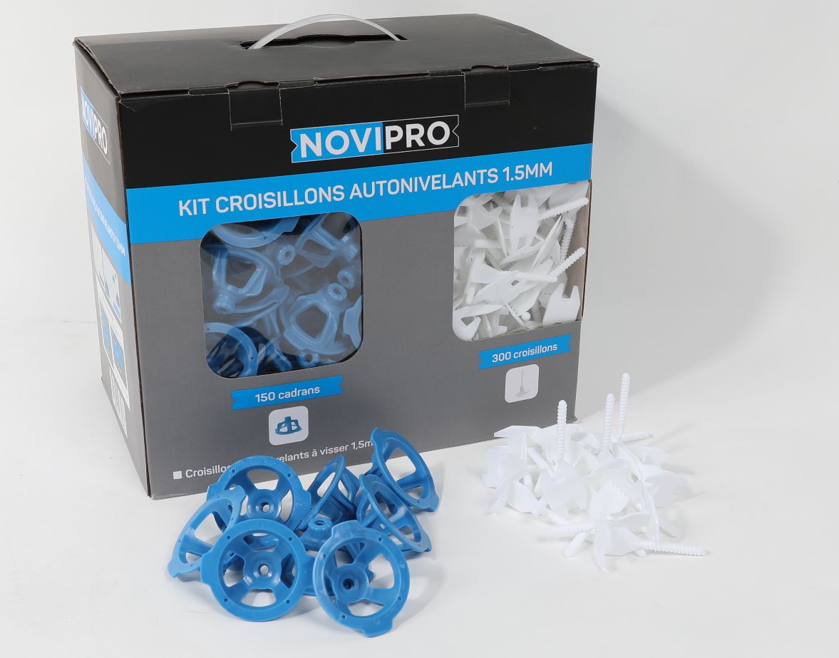 Kit leveling : 150 cadrans + 300 croisillons autonivelants à visser 1,5mm - Novipro