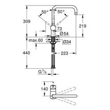 Mitigeur évier MINTA monocommande 15 x 21, monotrou, bec u orientable, mousseur, chromé réf. 32488000