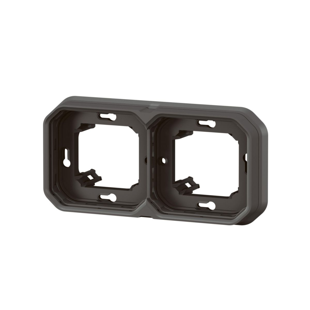 Support plaque étanche pour montage horizontal ou vertical en encastré avec boîte d'encastrement 2 postes de fonctions Plexo - anthracite Réf. 069607L